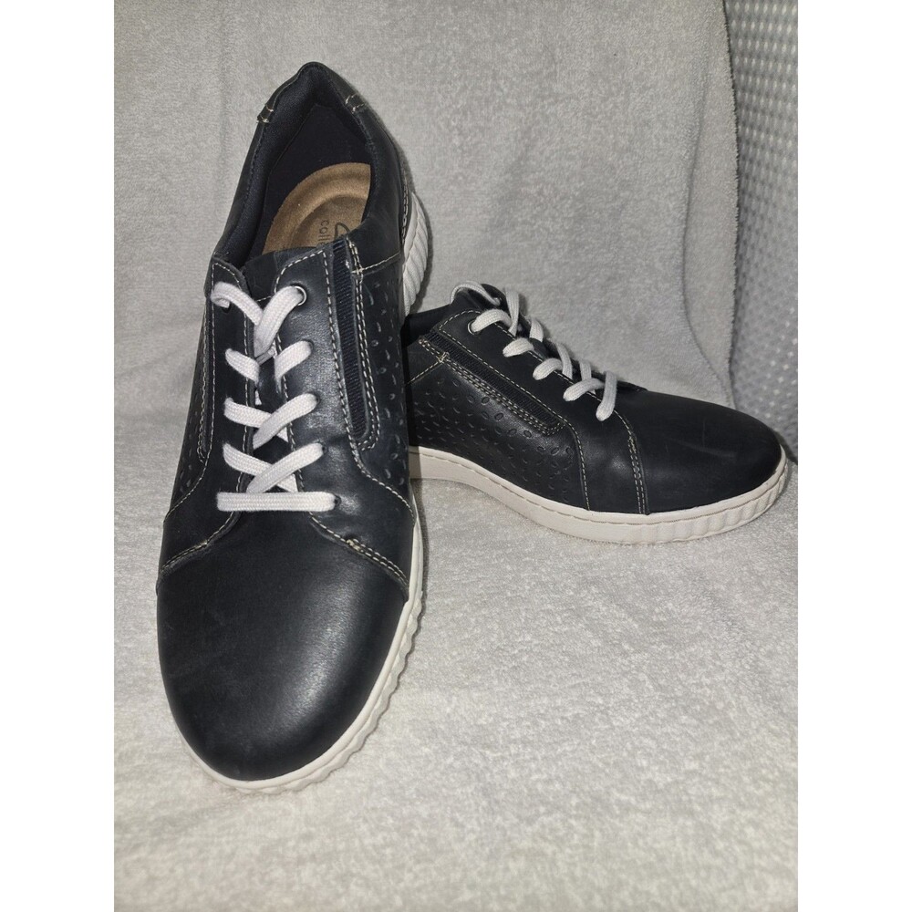 Clarks Caroline Ella Sneaker Womens 11W Blue Leather Casual Walking Comfort Shoe